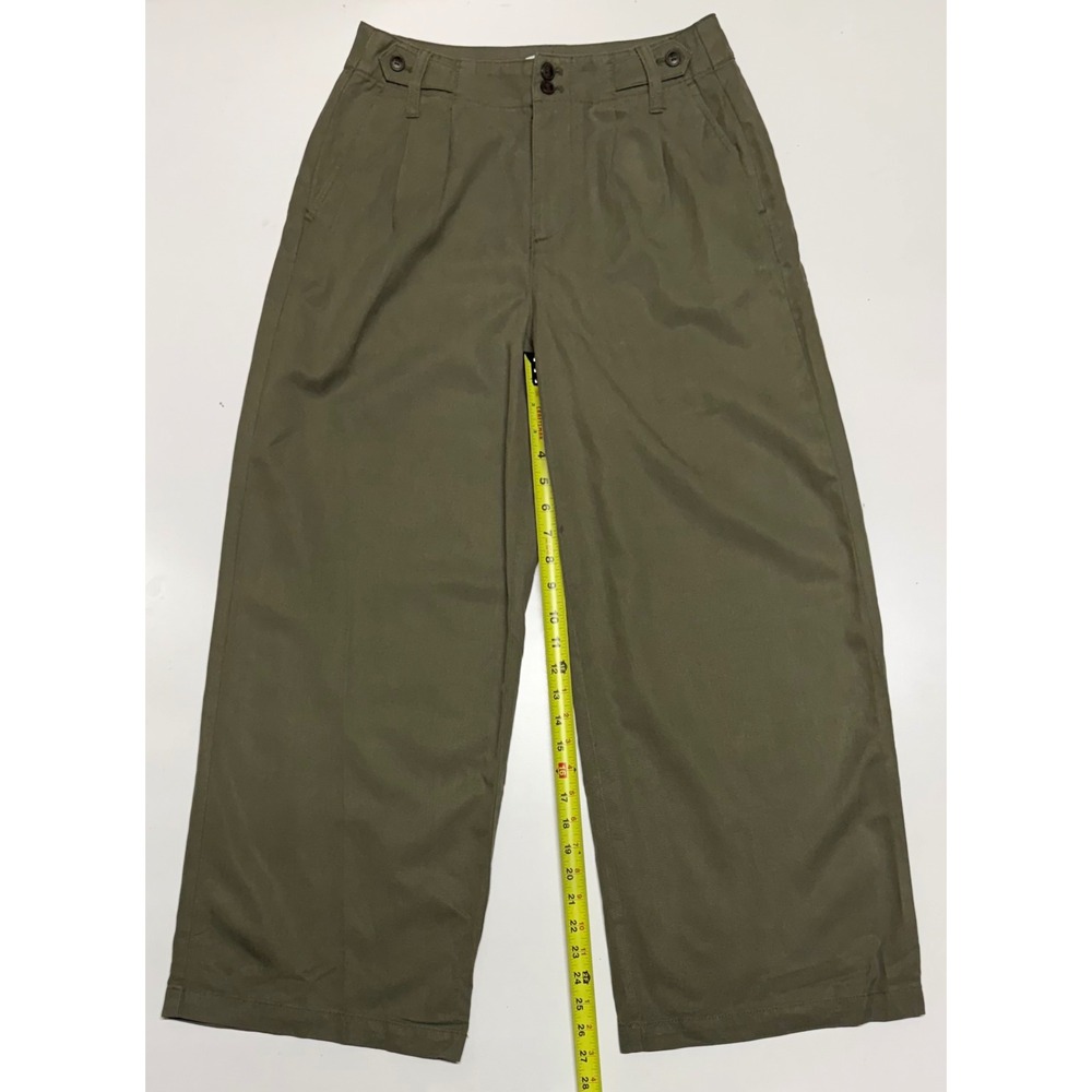 Madewell Olive Green Wide Leg Pleated Tencel Linen Blend Pants 4P Petite